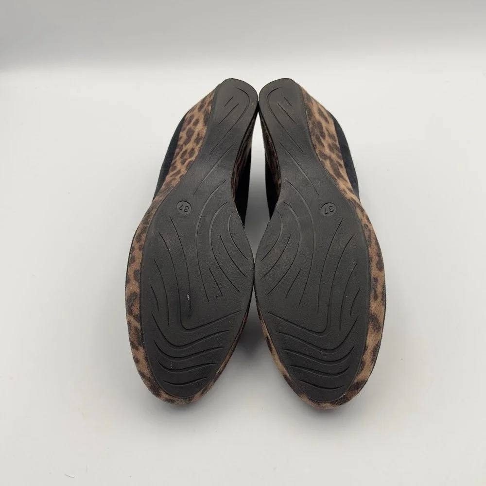 Marco Tozzi Black Suede Leopard Wedges Heels Size‎ 37 US 6/6.5